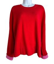 Bar III Becca Tilley Women's Red & Pink Scarlatta Flip Cuffs Sweater Size Medium