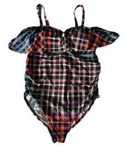 Beach Bump by Motherhood Maternity Plaid Bathing Suit Size Large