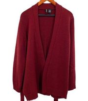 Women’s Merino Wool Chunky Knit Red Cardigan Sweater