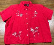 Erika Linen Blend Vintage 90’s Blouse Size XL Beaded Embroidered Button Up Top