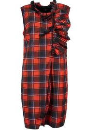 See by Chloe red tartan ruffle shift dress