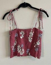 PacSun Lottie Moss Tie Strap Smocked Crop Tank Pink Floral Small