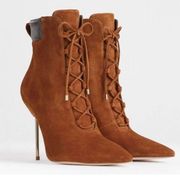 Good American Boots Womens Size 8 Tobacco Suede Pointed Toe Scandal Booties