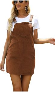 Yeokou Women’s Casual Corduroy Bib Knee Length Overalls Pinafore Mini Dress Jumpsuit