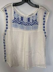 Patrons Of Peace Women's Embroidered Blouse Top Floral Rayon White Blue Medium