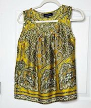 JONES NEW YORK Yellow Scarf Print Sleeveless Blouse Size Petite Small