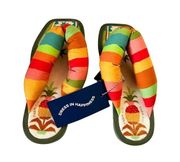 NEW FARM Rio Pineapple Tropical Multicolor Vegan Thong Puffy Sandals Sz 8