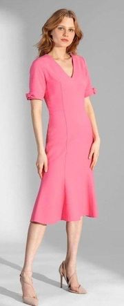 Shoshanna Pink Texture Crepe Laney Bow Sleeve Midi Dress Size 4