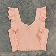 Bebe Soft Pink Ruffle Knit Sweater Crop Tank Top