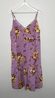 Lilac Floral Button Front Spaghetti Strap Midi Dress