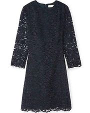 Tory Burch Lace Floral Lined 3/4 Sleeves Cocktail Mini Dress Size 10 Navy Blue