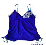 Bcg  Womens 10 Swim Tankini Top Cobalt Blue Side Ties V Neck Spaghetti Straps