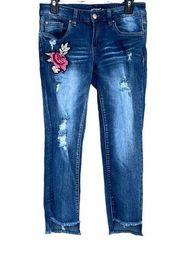 Dollhouse Charley Jeans distressed + embroidered roses size 9 (waist 28)