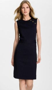 Beverly Black Wool Gold Button Sheath Sweater Dress