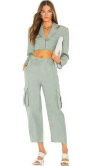 L'ACADEMIE The Robby Crop Blazer & Cargo Pants Sage Green Women's Size Small