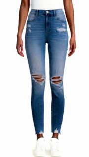 Juniors Distressed Skinny Stretch High Rise Blue Jeans size 11
