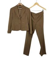 Lafayette 148 2 Piece Pant Suit Blazer Wool Stretch Blend Tan Brown Womens 4