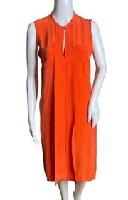 Massimo Dutti Dress Women Small Orange Sleeveless Pleat Front Keyhole Midi Party