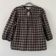 Barbour Lorelie Praline Check Tie Neck Seersucker Pheasant Top Size 8 NWT