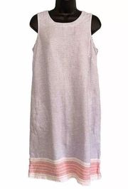 J. Jill Love Linen Blue White Coral Striped Sleeveless Shift Dress XS