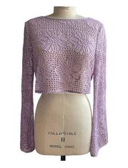 Majorelle Long Sleeve Crochet Crop Top in Lilac Purple Size Medium