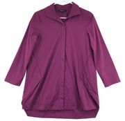 Lafayette 148 Women Sz P Button Front Tunic Length Shirt Purple Cotton TINY FLAW