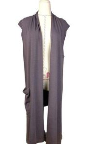 Bryn Walker Gray Bamboo Organic Cotton Sleeveless Lagenlook Long Cardigan Sz XL