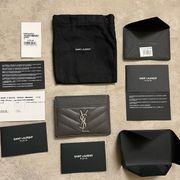 saint laurent Monogram Leather Credit Card Case in storm