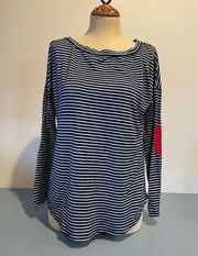 Francesca's Collection Miami women’s striped  tee heart elbow patches size M