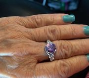 New Badgley, Mishka, amethyst, silver ring with pavé crystals