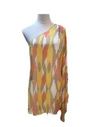 Central Park West Pastel  Yellow Pink and Gray One Shoulder Dress Size M