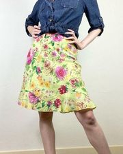 (14 petite) Vintage y2k Worthington Green & Pink Floral Knee Length Skirt