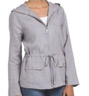 Saint Tropez West Womens Jacket Large Gray Linen Hooded Utility Full Zip Layer