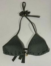 Banana Moon Olive Green Fishnet Mesh String Bikini Swim Top Bathing Suit Designer Luxury Swimwear Size M ✨