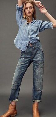 Anthropologie Pilcro The Wanderer Relaxed High Rise Distressed Utility Jeans