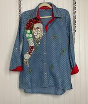 Jack b. quick Women’s Blue Polka Dot Sequined Holiday Button Blouse Size S