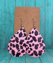 Handmade Pink Cow Print Faux leather earrings