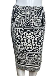 Nicole Miller Artelier Skirt Womens 0 Black Cream Geometric Maze Preppy Artsy