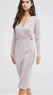 Design Women’s Mink Lilac Plisse Pleated Wrap Detail Midi Pencil Dress 6