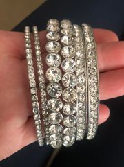 Silver Rhinestone/Diamond Bangle Bracelet Set