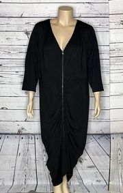 City Chic NWT Size XXL/24W Black V-Neckline Zip Front Drape Bodycon Dress