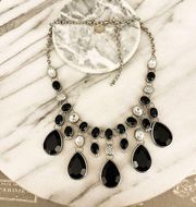 White House Black Market Statement Necklace - Black Silver Toned Metal, WHBM