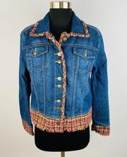 Liz Claiborne Womens Large L Bohemian Accented Trims Jean Denim Jacket