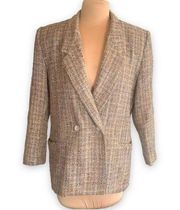 Vintage VP Collections Blazer Jacket Tan Ecru Tweed Mohair Silk Sharp Shoulder