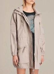 Allsaints Womens Utility Jacket Skylar Parka Cinches Waist & Hem Tan Medium FLAW