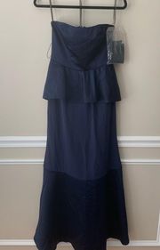 White Vera Wang Navy Satin & Matte Crepe Peplum Bridesmaid Dress Size 2