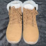 Sketchers Air Cooled GOGA Mat sz 6.5 tan leather soft faux fur lined ankle boots