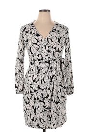 $153  Long Sleeve Floral Wrap Dress in Black and White Sz 4