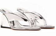 Good American Cinder F*king-rella Thong Wedges in Silver Size 7.5 NEW