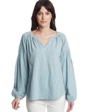 Frye Top Stone Blue Cotton Smocked Long Sleeve Size XS NWT $128.00